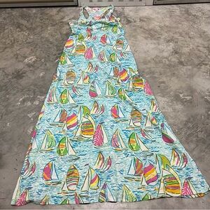 Lilly Pulitzer Maxi Dress Size M Treena You Gotta Regatta Sailboat Beach READ DE